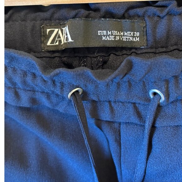 Zara Basic Navy Pull On Drawstring Dress Pant | Medium - Picture 2 of 4